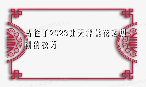 马住了 2023让天秤座桃花运爆棚的技巧